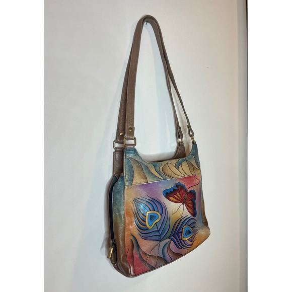 Anna by Anuschka Handbags - Anna by Anuschka Hand Painted Leather Butterfly Peacock Bag Vintage y2k Boho